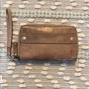 Frye Taupe Leather Wristlet Wallet